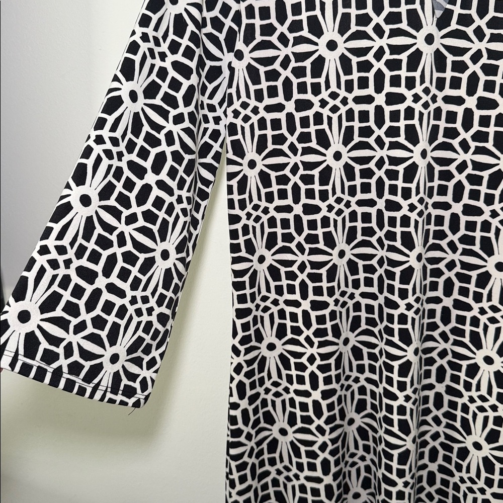 Tacera Women’s Black and White Long Sleeve Shift Dress Business Casual‎ Large - Picture 2 of 8